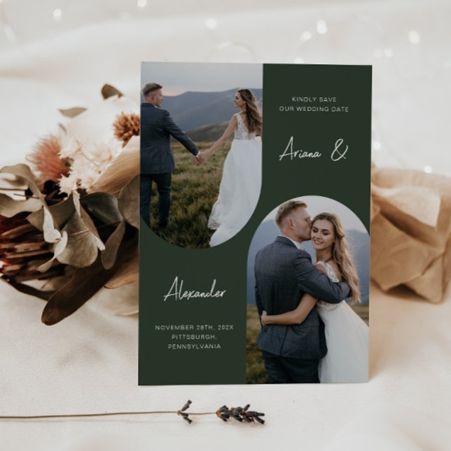 Modern Forest Green Photo Arch Wedding Save The Date (Creator Uploaded)