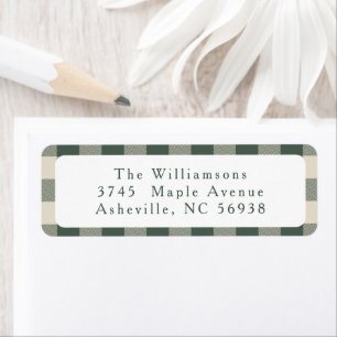 Modern Forest Green Plaid Christmas Return Address Label
