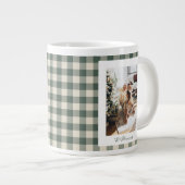 Modern Forest Green Plaid Rustic Photo Christmas   Giant Coffee Mug (Front Right)