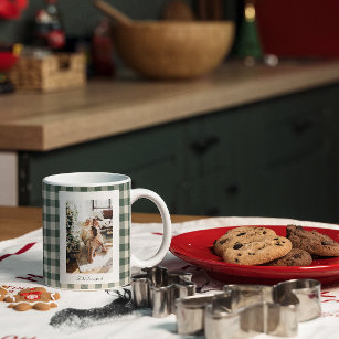 Modern Forest Green Plaid Rustic Photo Christmas   Giant Coffee Mug