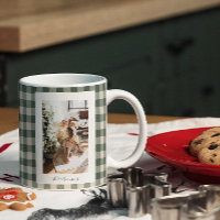 Modern Forest Green Plaid Rustic Photo Christmas