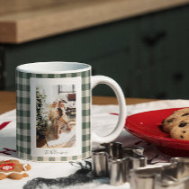 Modern Forest Green Plaid Rustic Photo Christmas   Giant Coffee Mug