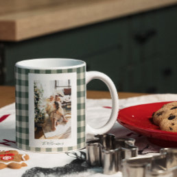 Modern Forest Green Plaid Rustic Photo Christmas   Giant Coffee Mug