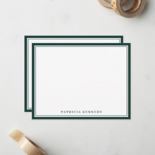 Modern Forest Green Two Border Name Personalized Note Card