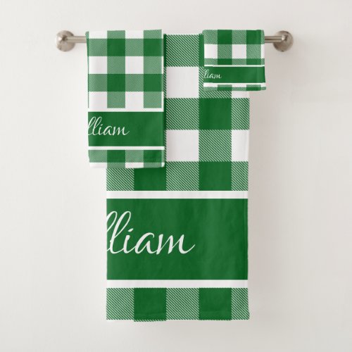 Modern Forest Green White Buffalo Checks Bath Towel Set