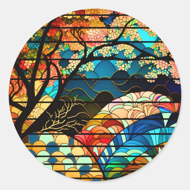 MODERN FOREST JAPANESE ART STYLE CLASSIC ROUND STICKER (Front)
