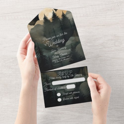 Modern Forest Moon Night All in One Wedding Invite