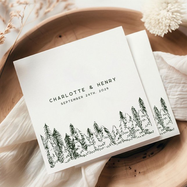 Modern Forest Pine Minimalist Evergreen Wedding Napkins (Creator Uploaded)