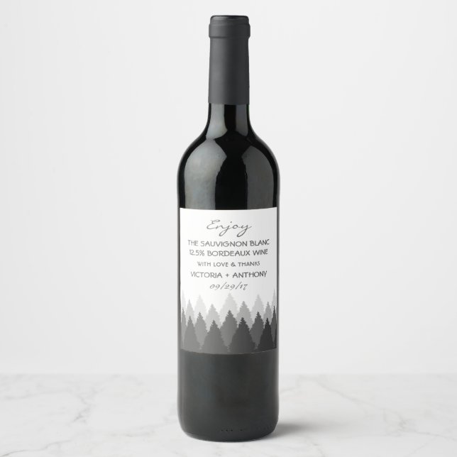 Modern Forest Range Woodland Wedding Favor Wine Label (Front)