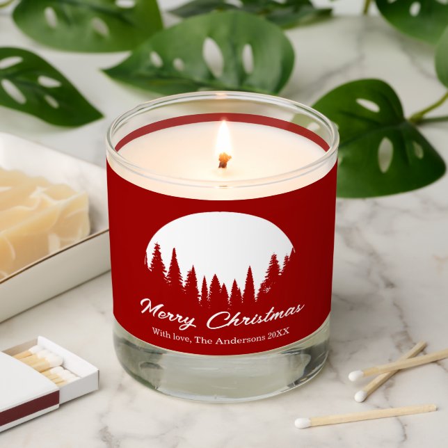 Modern Forest Red & White Merry Christmas Scented Candle (Lit)