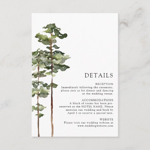 Modern Forest Wedding Details Enclosure Card