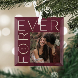 Modern Forever Couples Photo &amp; Year Glass Ornament