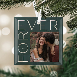 Modern Forever Couples Photo &amp; Year Glass Ornament