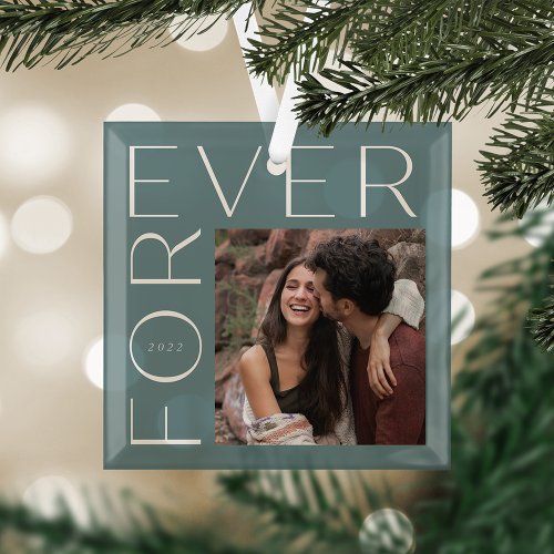 Modern Forever Couples Photo  Year Glass Ornament