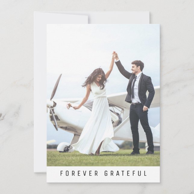 Modern Forever Grateful 2 Photo Wedding Thank You Card (Front)