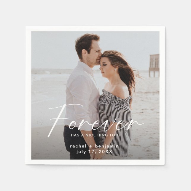 Modern Forever has a nice ring Photo Engagement Napkins (Front)