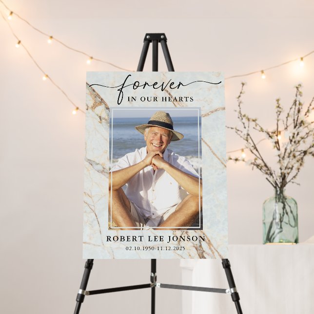 Modern Forever In our Hearts Funeral Photo Sign   (In Situ (Stand))
