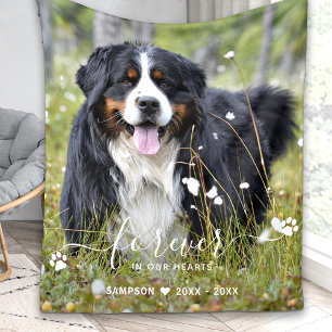 Modern Forever In Our Hearts Pet Memorial Photo Fleece Blanket