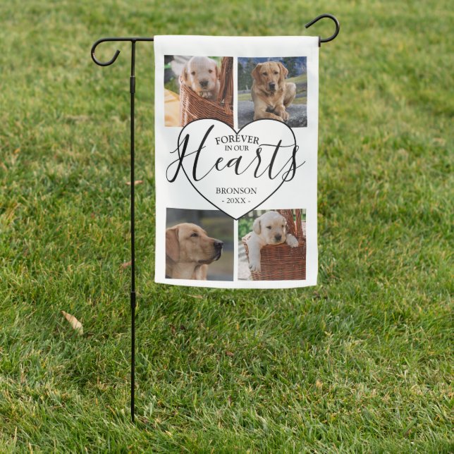 Modern Forever In Our Hearts Pet Photo Collage Garden Flag (In SItu)