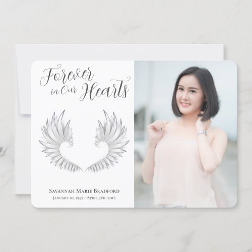 Modern Forever in Our Hearts Wings Photo Thank You Card