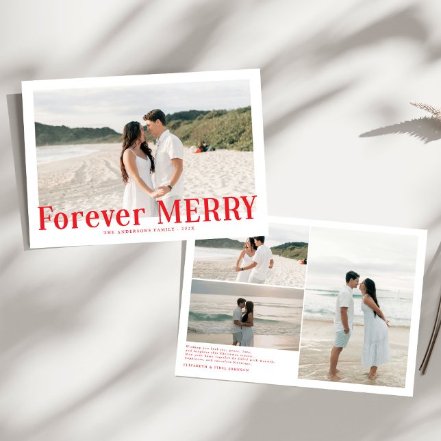 Modern Forever Merry Christmas Couples Red Holiday Card (Creator Uploaded)