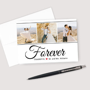 Modern Forever Thankful Photo Monogram Wedding Thank You Card