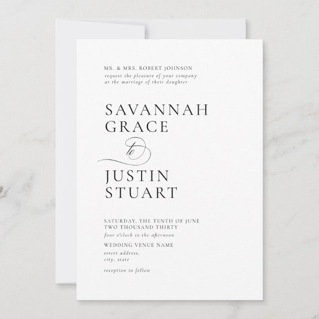 Modern Formal Black and White Wedding Invitation (Front)