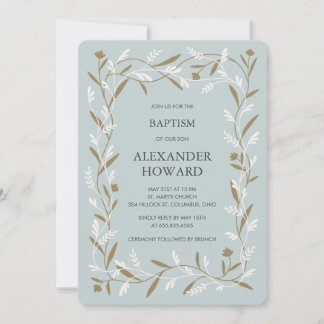 Modern formal botanical vines christian baptism invitation