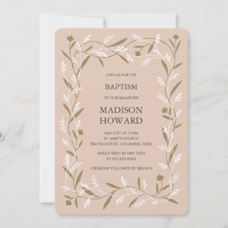 Modern formal botanical vines christian baptism invitation