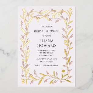 Modern formal botanical vines foil bridal shower invitation