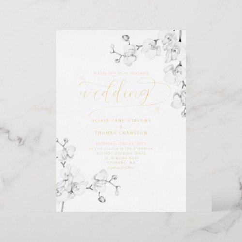 Modern Formal Classic Orchids All in One Wedding Foil Invitation