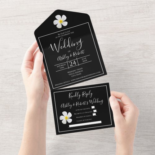 Modern Formal Classic White on Black Wedding All In One Invitation