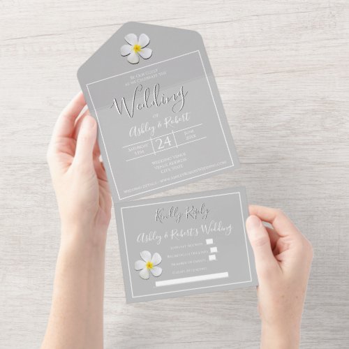 Modern Formal Classic White on Light Gray Wedding All In One Invitation