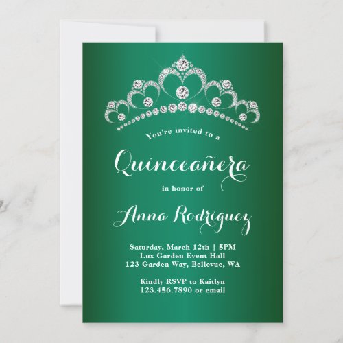 Modern Formal Emerald Green Quinceanera Invitation