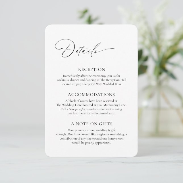 Modern Formal Minimal Elegant Wedding Enclosure Card (Standing Front)