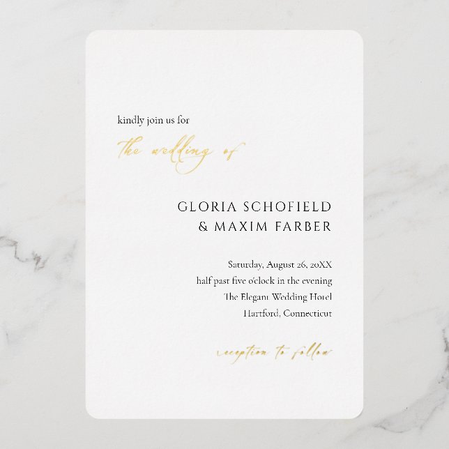 Modern Formal Minimal Elegant Wedding Foil Invitation (Front)