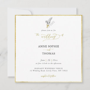 Modern Formal Spring Lily of Valley Gold Wedding Invitation