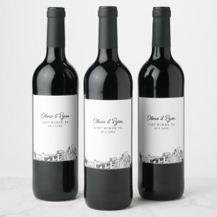 Modern Fort Worth Texas Wedding Custom Wine Label