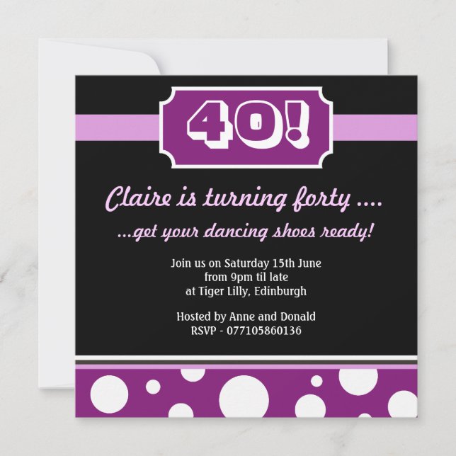 Modern Fortieth Bithday Party Personalized Invitation (Front)