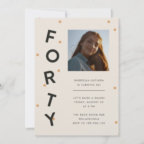Modern Forty Black + Gold 40th Birthday Party Invitation
