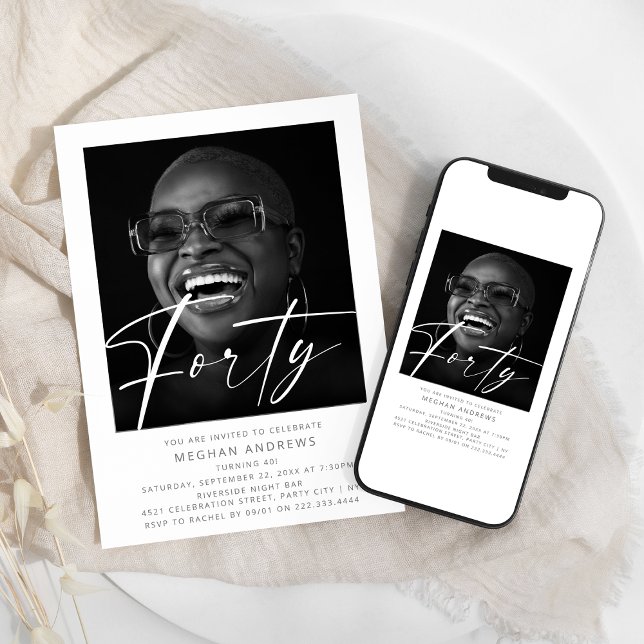 Modern Forty Photo Birthday Party Invitation (Creator Uploaded)