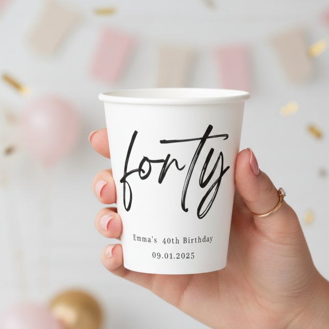 Modern Forty Script 40th Birthday Paper Cups (Creator Uploaded)
