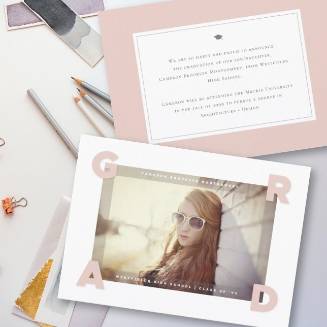 Modern Four Corners GRAD Simple Photo Graduation Announcement (Creator Uploaded)