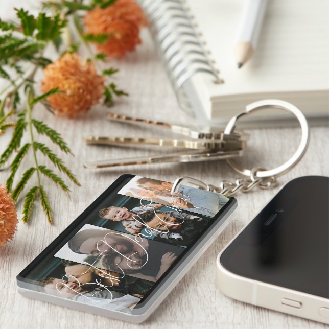 Modern Four Photo Collage Best Dad Ever Keychain (Front Right)