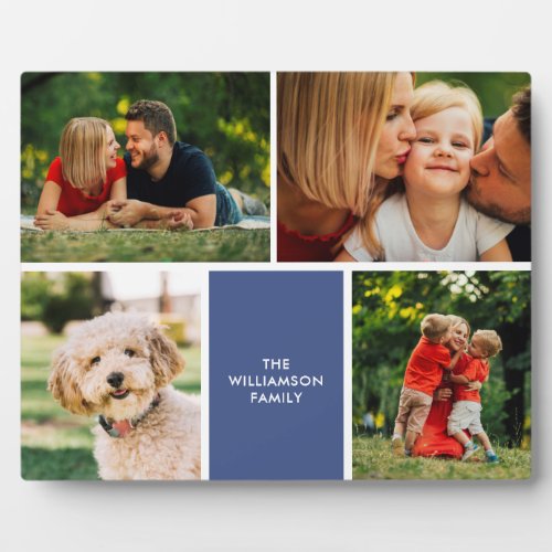 Modern Four Photo Collage Family Name Plaque