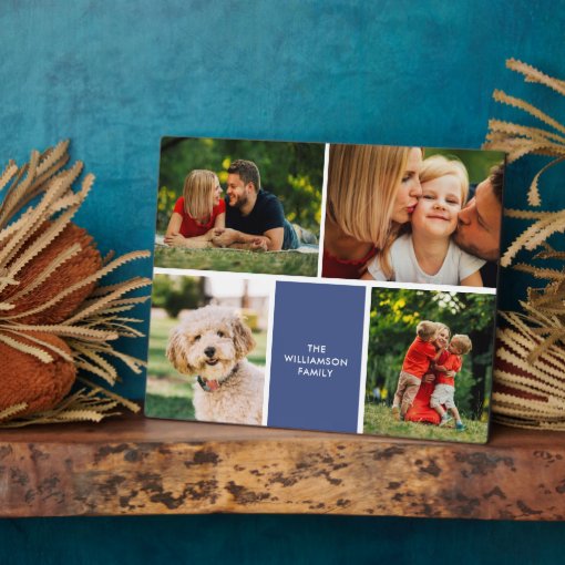 Modern Four Photo Collage Family Name Plaque 