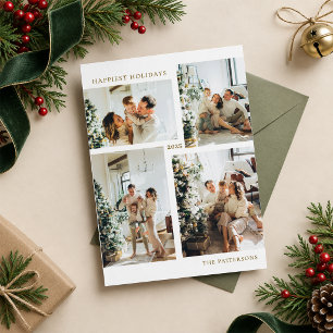 Modern Four Photo Collage Happiest Holiday Card