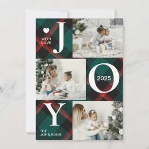 Modern Four Photo Collage   Joy Merry Christmas Holiday Card