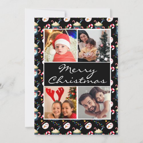 Modern Four Photo Collage Merry Christmas Card 