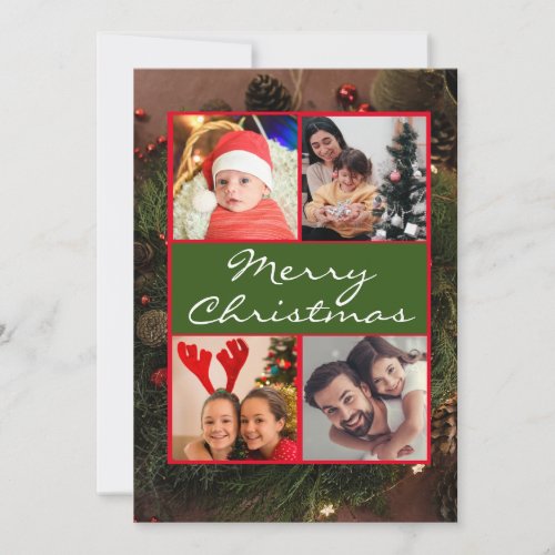 Modern Four Photo Collage Merry Christmas Card 